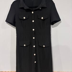 Elegant Maze Collection Black Short Sleeve Button-Down Mini Dress - Size L
